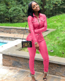 Plus Size PU Leather Blouse Long Pants Two Piece Sets LSD-8226