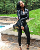 Plus Size PU Leather Blouse Long Pants Two Piece Sets LSD-8226