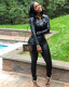 Plus Size PU Leather Blouse Long Pants Two Piece Sets LSD-8226