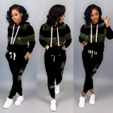Plus Size Leopard Stitching Hooded Sweatshirt Two-piece LSD-8626