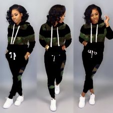 Plus Size Leopard Stitching Hooded Sweatshirt Two-piece LSD-8626