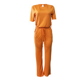 Solid Short Sleeve Casual Loose Jumpsuits LSD-8139