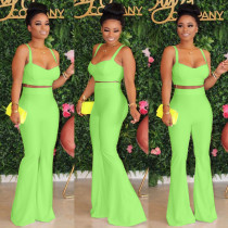 Solid Cami Tops Flare Pants Two Piece Sets ORY-5148