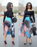 Plus Size Printed Pleated Long Skirt LSD-8277