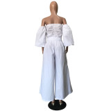 Plus Size Off Shoulder Wide Leg Jumpsuits OD-8297