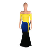 Sexy Fashion Patchwork Wrapped Long Dress BS-1095
