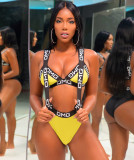 Sexy Swimsuit Letter Print Strap Bikinis Sets LSD-8110