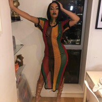 Sexy Multicolor Mesh Striped Dress BS-1024