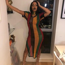 Sexy Multicolor Mesh Striped Dress BS-1024