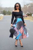 Plus Size Printed Pleated Long Skirt LSD-8277