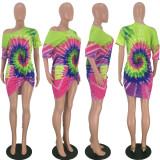 Plus Size Tie Dye Print Oblique Collar Dress LDS-3163