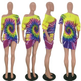 Plus Size Tie Dye Print Oblique Collar Dress LDS-3163