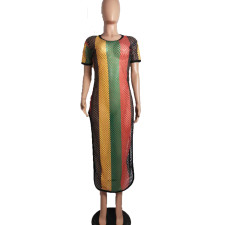 Sexy Multicolor Mesh Striped Dress BS-1024