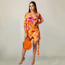 Floral Print Strapless Rompers+Cardigan Coat 2 Piece Sets TR-1009