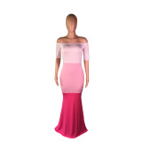 Sexy Fashion Patchwork Wrapped Long Dress BS-1095