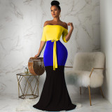 Sexy Fashion Patchwork Wrapped Long Dress BS-1095