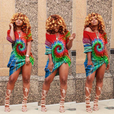 Plus Size Tie Dye Print Oblique Collar Dress LDS-3163