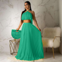 Sexy Chiffon Pleated Maxi Skirt Two Piece Sets OD-8284