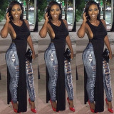 Black Sleeveless Hollow Out Long Tops BN-9801