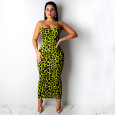 Sexy Leopard Print Spaghetti Strap Slim Long Maxi Dress (Without Belt) TE-3812-1