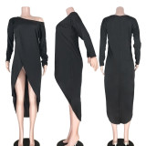 Solid Oblique Collar High Low Irregular Tops ASL-6196