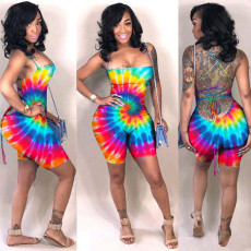 Plus Size Tie Dye Printed Backless Playsuit ASL-6100