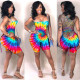 Plus Size Tie Dye Printed Backless Playsuit ASL-6100