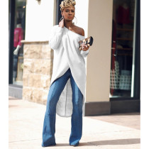 Solid Oblique Collar High Low Irregular Tops ASL-6196