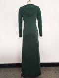 Classic Solid Color Paneled Hooded Loose Dress SMR-9568