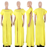 Solid Short Sleeve High Split Maxi Dress ASL-6119