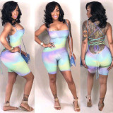Plus Size Tie Dye Printed Backless Playsuit ASL-6100
