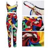  Plus Size Sexy Fashion Print Sling Stitching Two-piece Suit SMR-9579