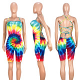 Plus Size Tie Dye Printed Backless Playsuit ASL-6100