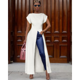 Solid Short Sleeve High Split Maxi Dress ASL-6119