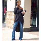 Solid Oblique Collar High Low Irregular Tops ASL-6196