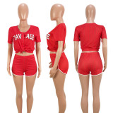 Plus Size Striped Baseball Two Piece Shorts Set ASL-6025