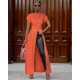 Solid Short Sleeve High Split Maxi Dress ASL-6119