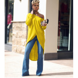 Solid Oblique Collar High Low Irregular Tops ASL-6196