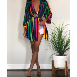 Colorful Stripe Long Sleeve Blouse Shirt ASL-6195