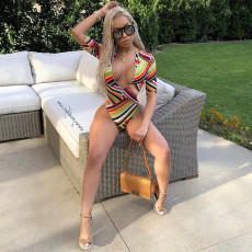 Plus Size Geometric Print Zipper One Piece Swimsuit LP-637