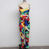  Plus Size Sexy Fashion Print Sling Stitching Two-piece Suit SMR-9579