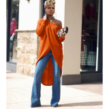 Solid Oblique Collar High Low Irregular Tops ASL-6196