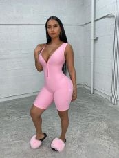 Solid Sleeveless Zipper Bodycon Playsuit LUO-3052