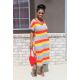 Rainbow Stripe V Neck Casual Loose T Shirt Dress SFY-111