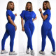 Solid Short Sleeve Top And Pants 2 Piece Sets SFY-004