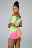 Tie Dye Print Slash Neck Two Piece Shorts Set WSM-5129