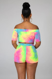 Tie Dye Print Slash Neck Two Piece Shorts Set WSM-5129