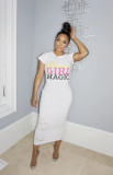 Hot Drilling Letter Short Sleeve Long Dress WSM-5128