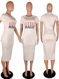Hot Drilling Letter Short Sleeve Long Dress WSM-5128