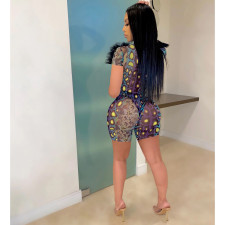 Sexy Snake Skin Print Bodysuit+Shorts 2 Piece Sets LM-8131